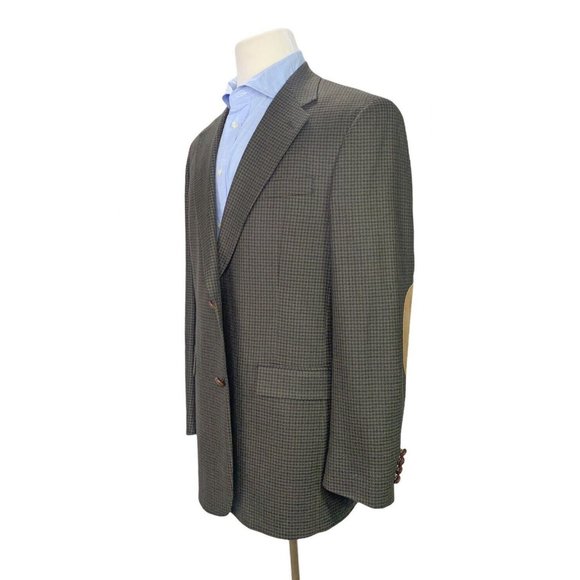 Austin Reed Brown Wool Houndstooth Blazer Jacket Sport Coat Elbow Patch 42L - Picture 2 of 10